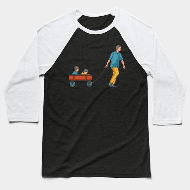 Dad Pulling Wagon With Kids Baseball T-Shirt by fromherotozero